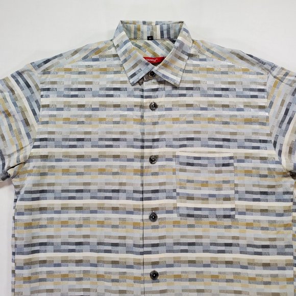 Signum Shirt Mens Medium Earth Tones Short Sleeve Casual Button Up Big Buttons - Picture 7 of 16